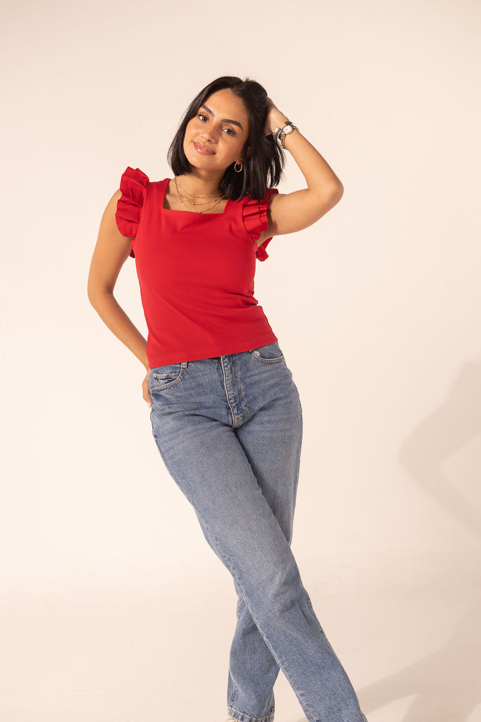 Red Sleevles Summer Basic