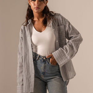 Grey Striped Long Sleeves Shirt