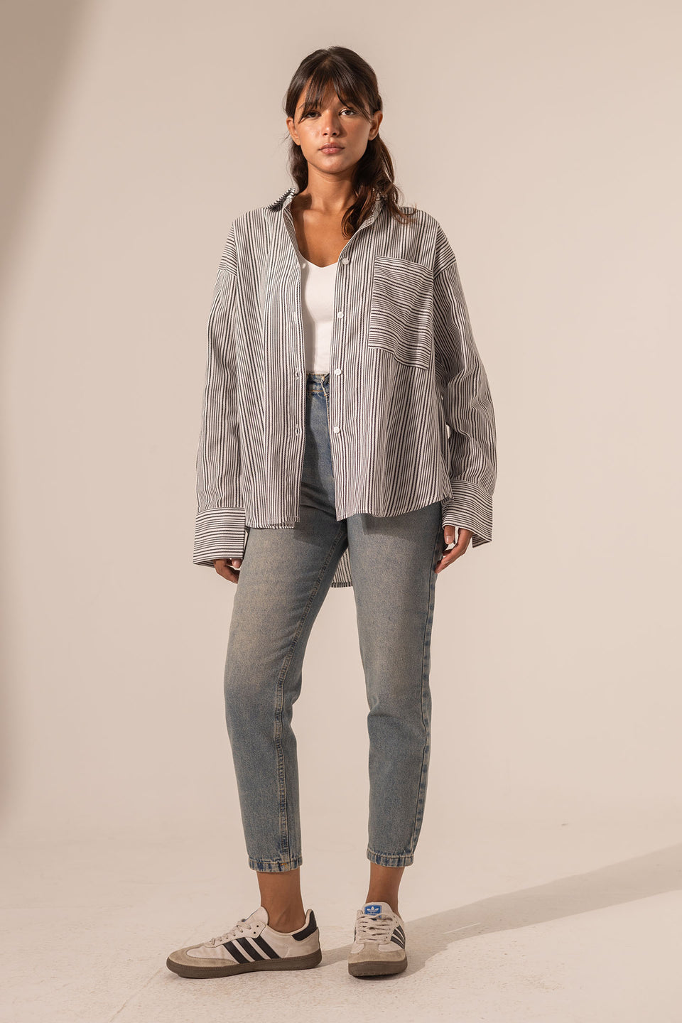 Grey Striped Long Sleeves Shirt