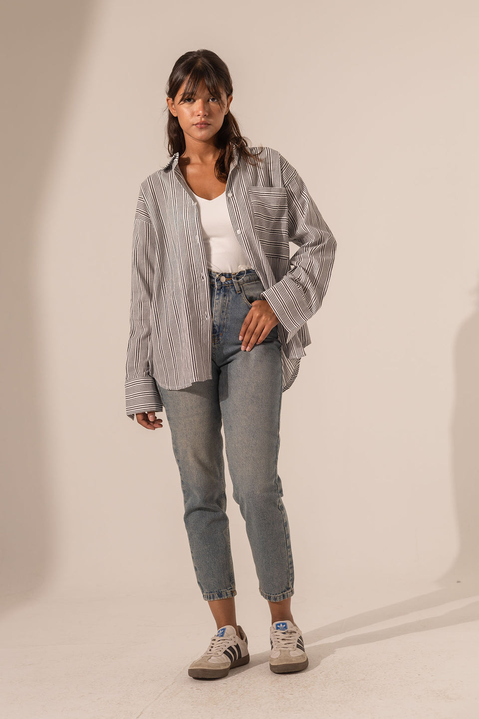 Grey Striped Long Sleeves Shirt