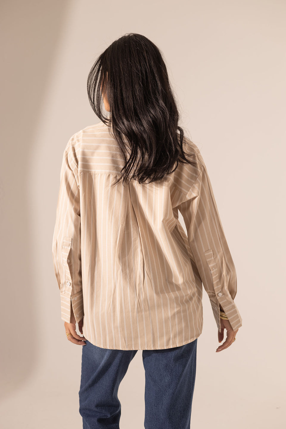 Beige Striped Long Sleeves Shirt