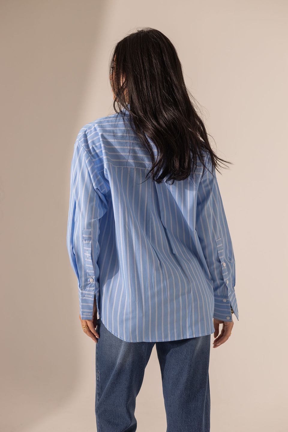 Light Blue Striped Long Sleeves Shirt