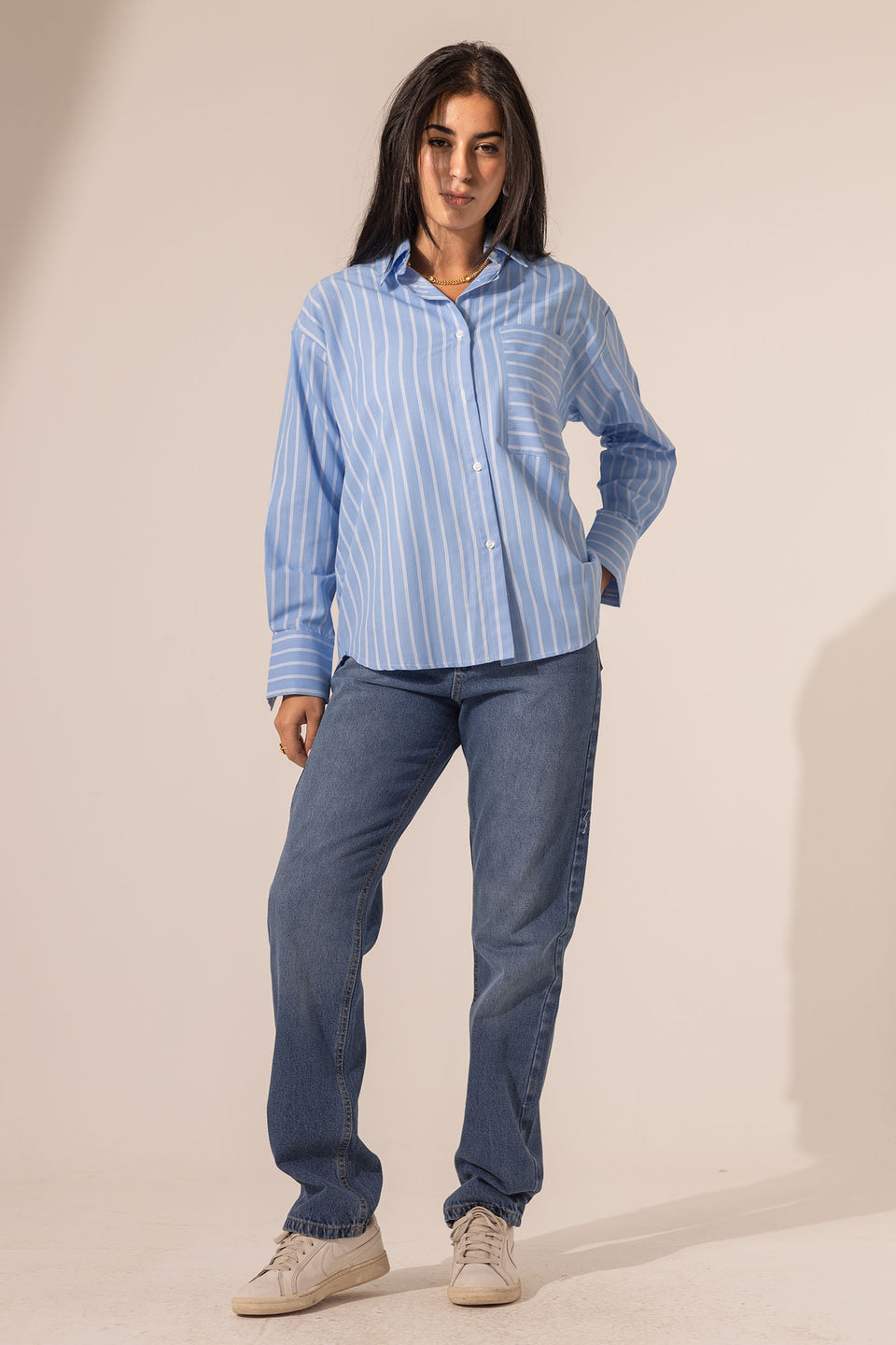 Light Blue Striped Long Sleeves Shirt