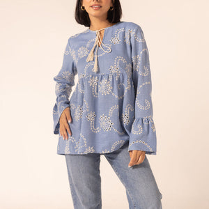 Light Blue Embroidered Flare Blouse