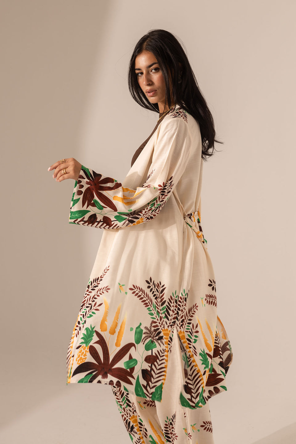 Beige Tropical Print Co-Ord Set