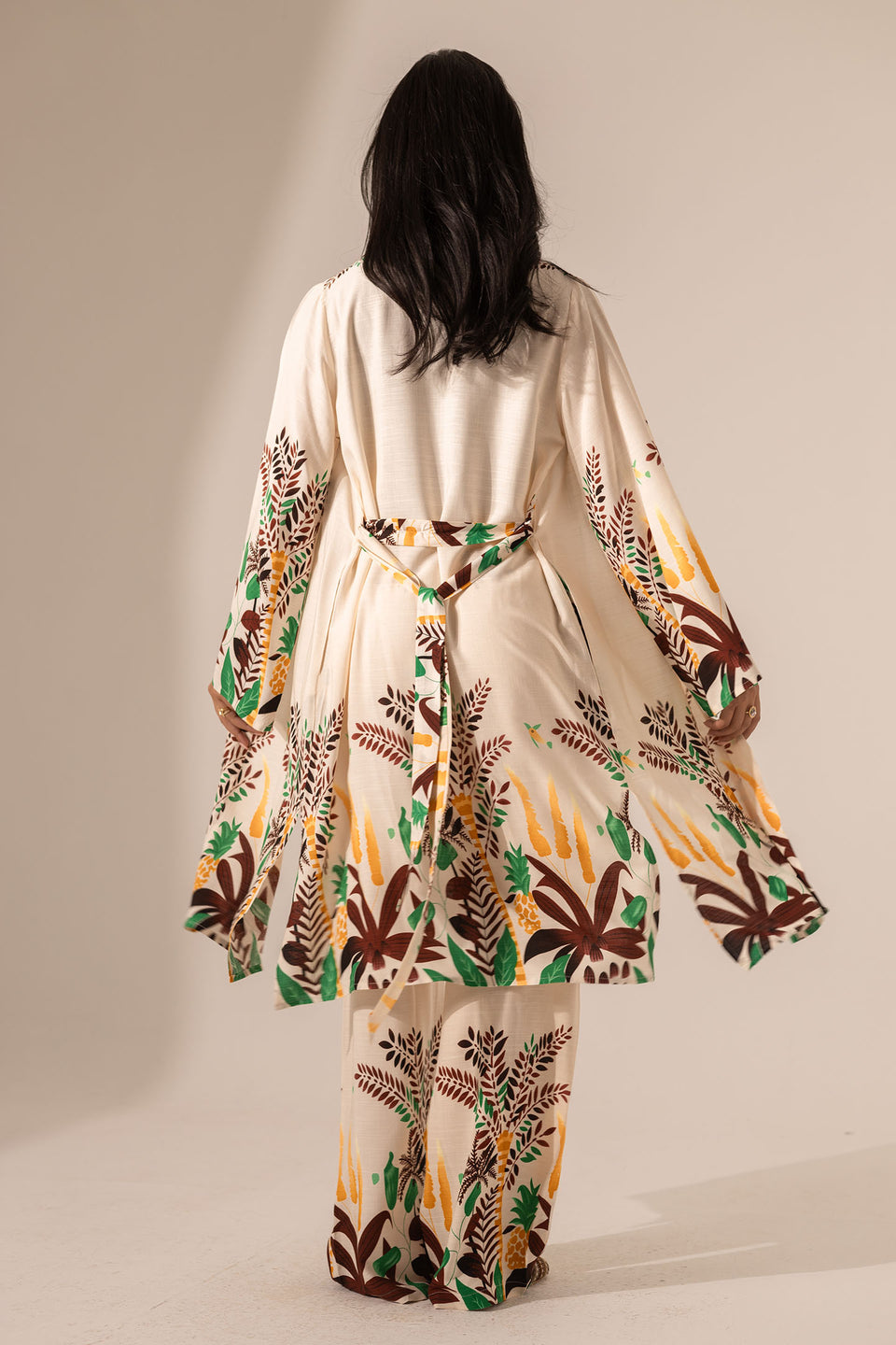 Beige Tropical Print Co-Ord Set