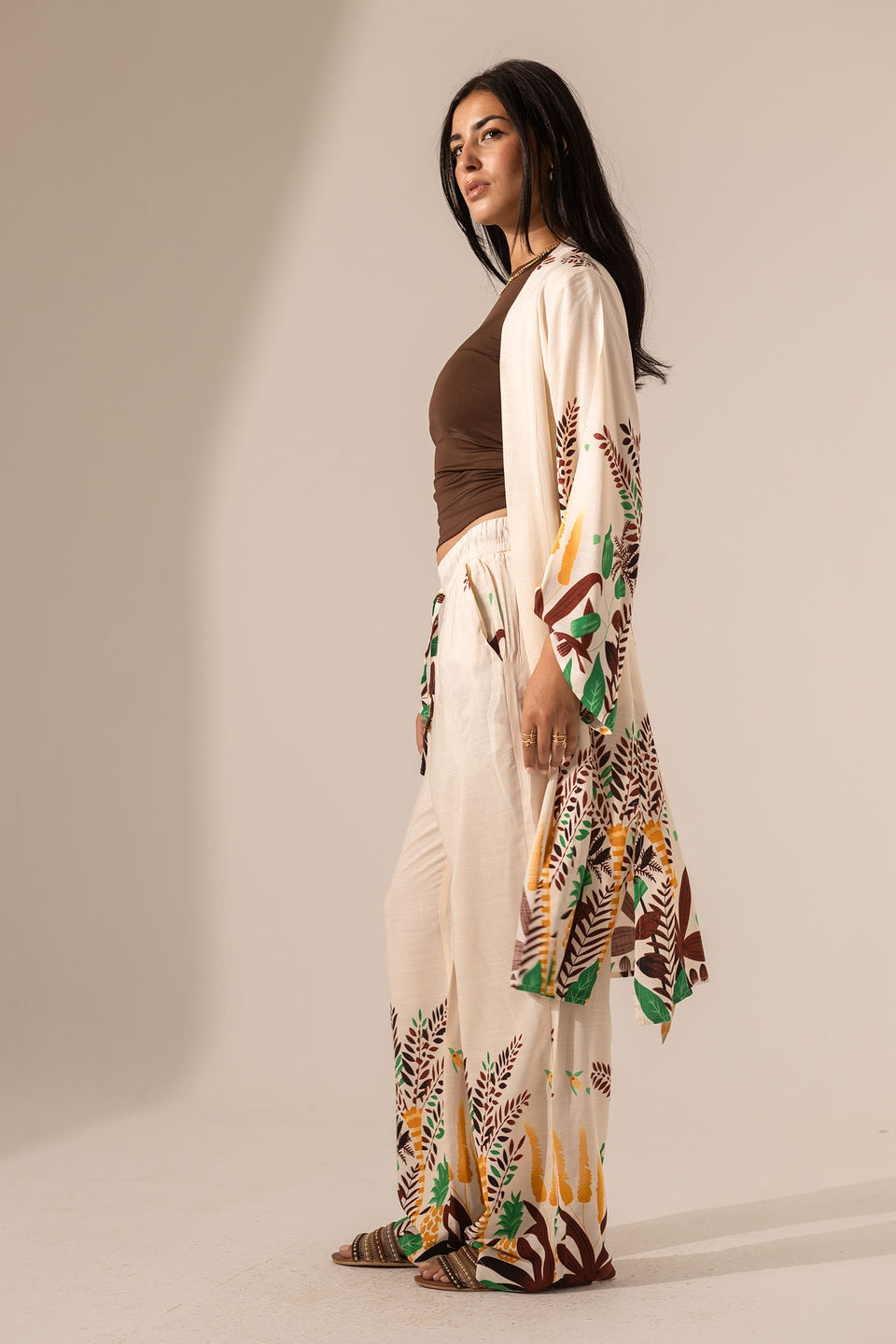 Beige Tropical Print Co-Ord Set