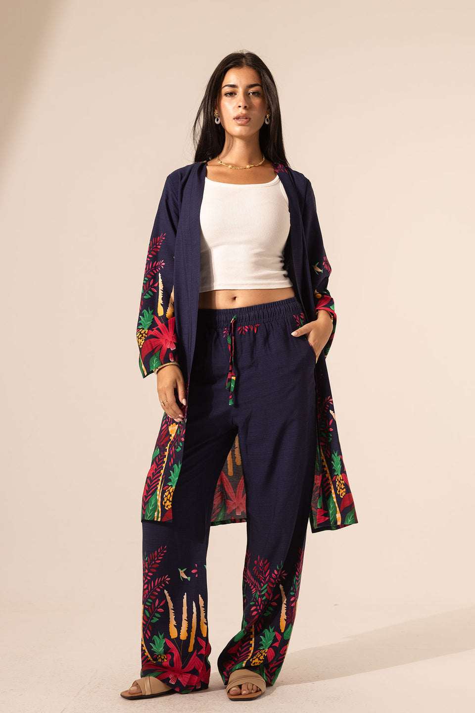 Navy Tropical Print Co-Ord Set
