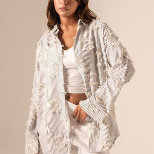 Black Frayed Stripe Oversized Shirt