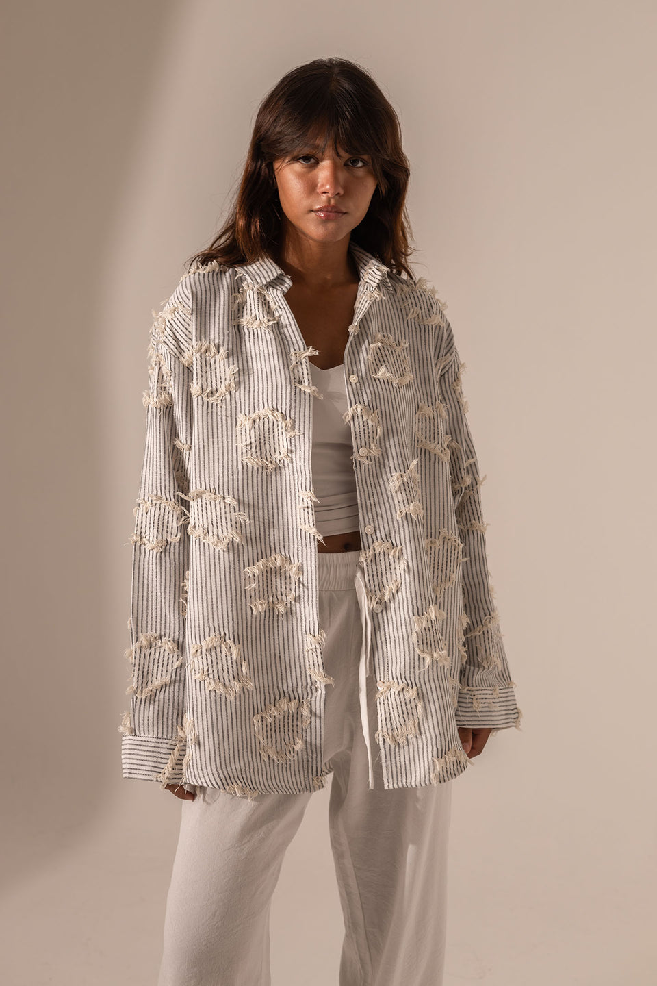 Black Frayed Stripe Oversized Shirt