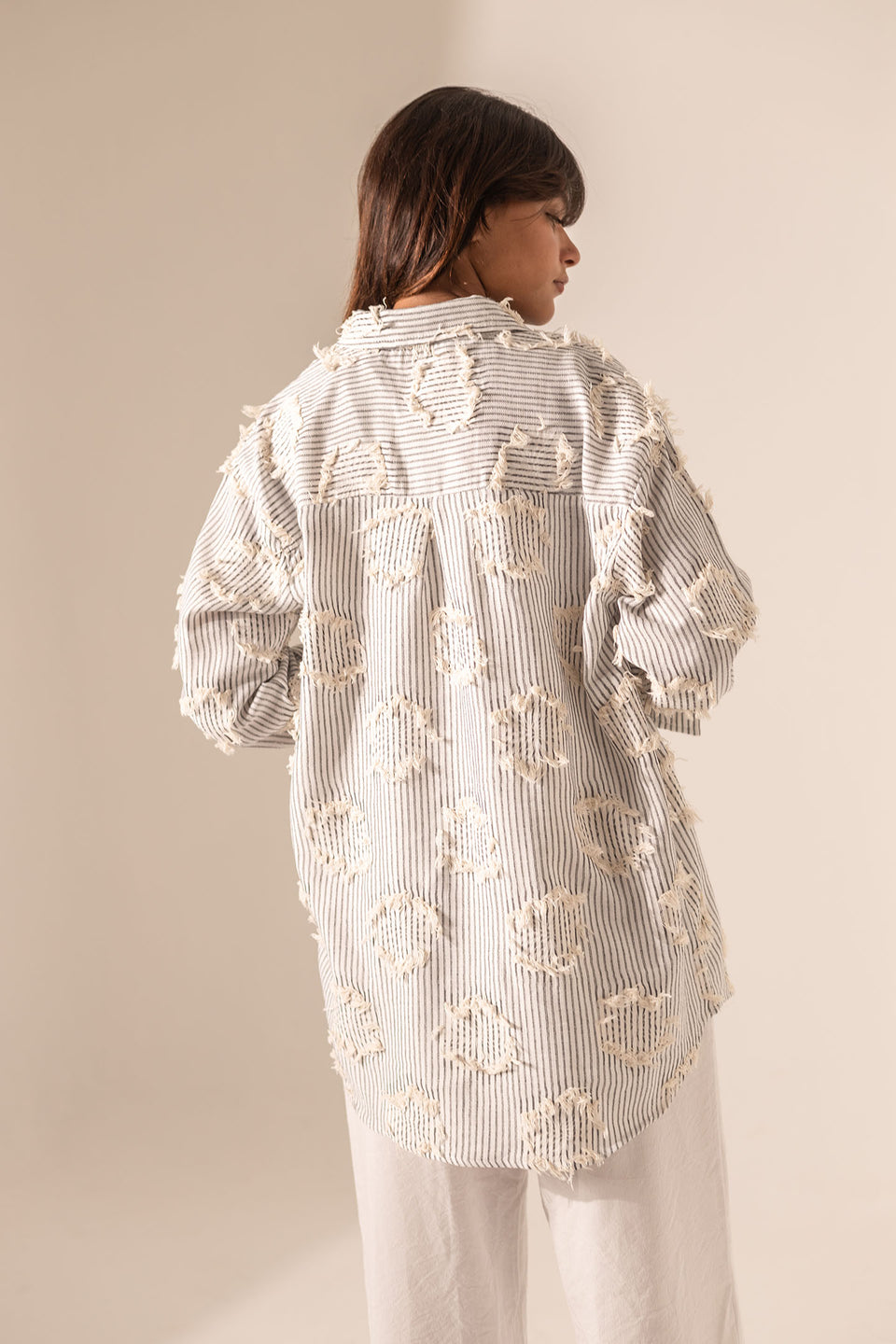 Black Frayed Stripe Oversized Shirt