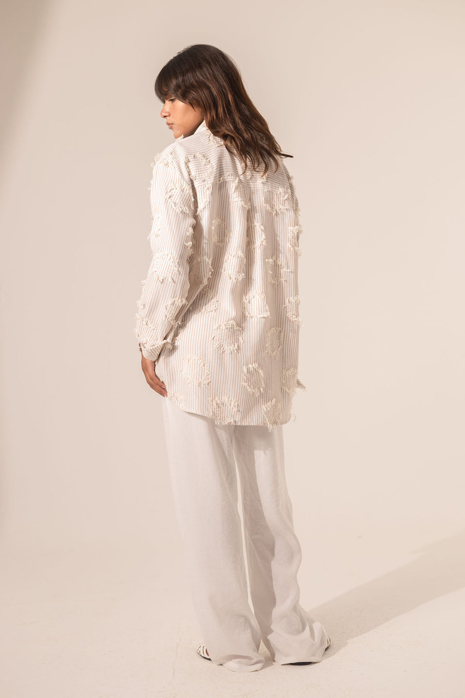 Brown Frayed Stripe Oversized Shirt