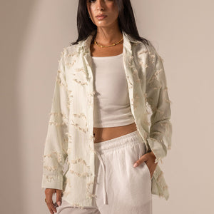 Green Frayed Stripe Oversized Shirt