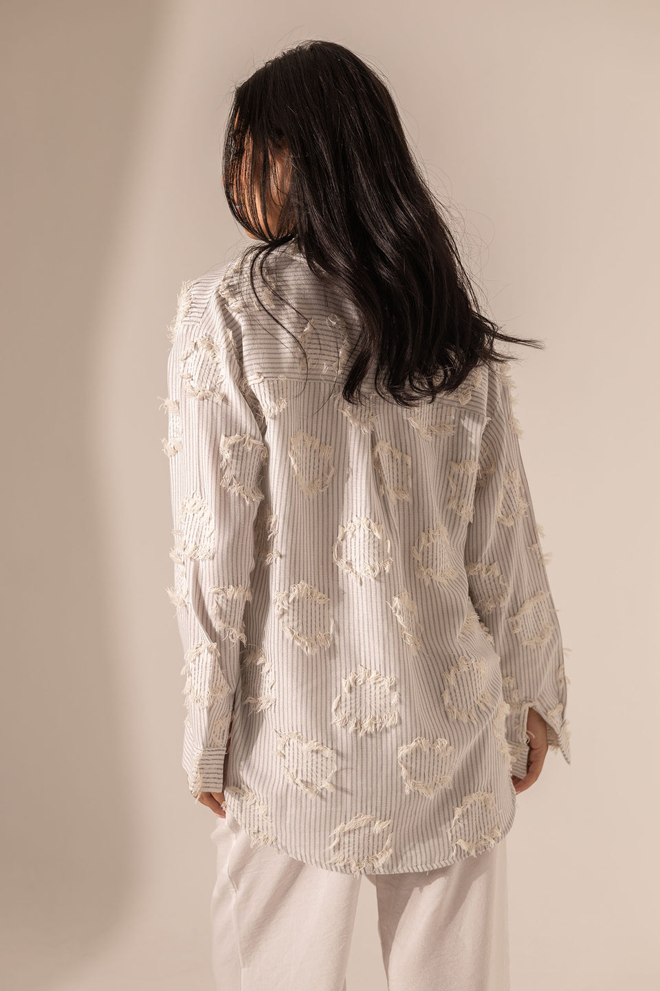 Grey Frayed Stripe Oversized Shirt
