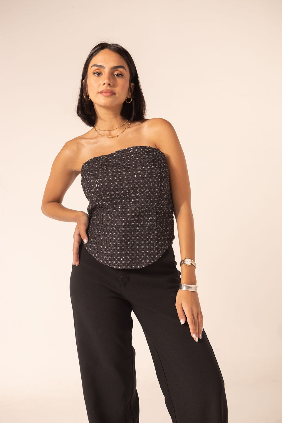 Black Sparkly Strapless Top