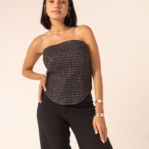 Black Sparkly Strapless Top