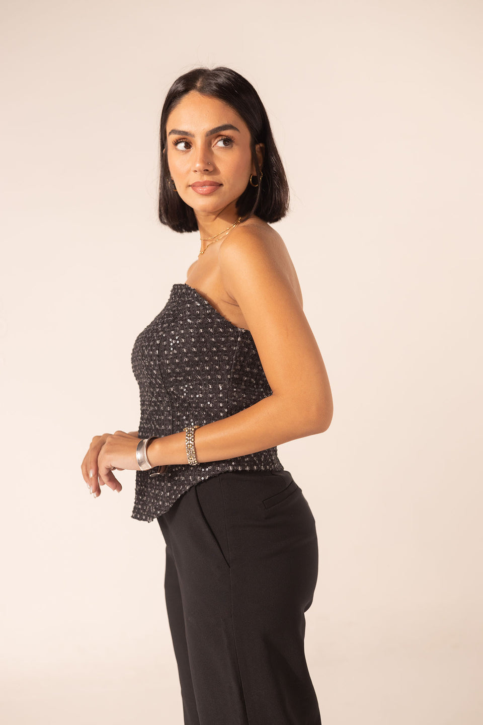 Black Sparkly Strapless Top