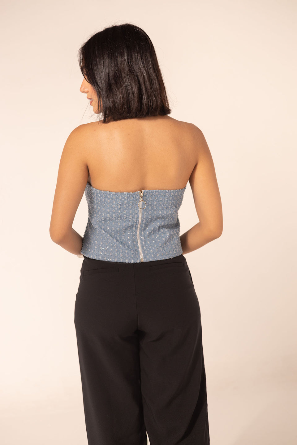 Blue Sparkly Strapless Top