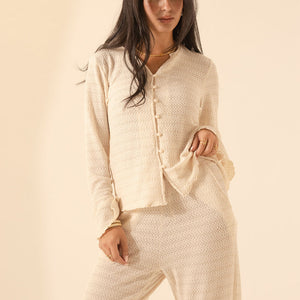 Beige Crochet-Inspired Co-Ord Set