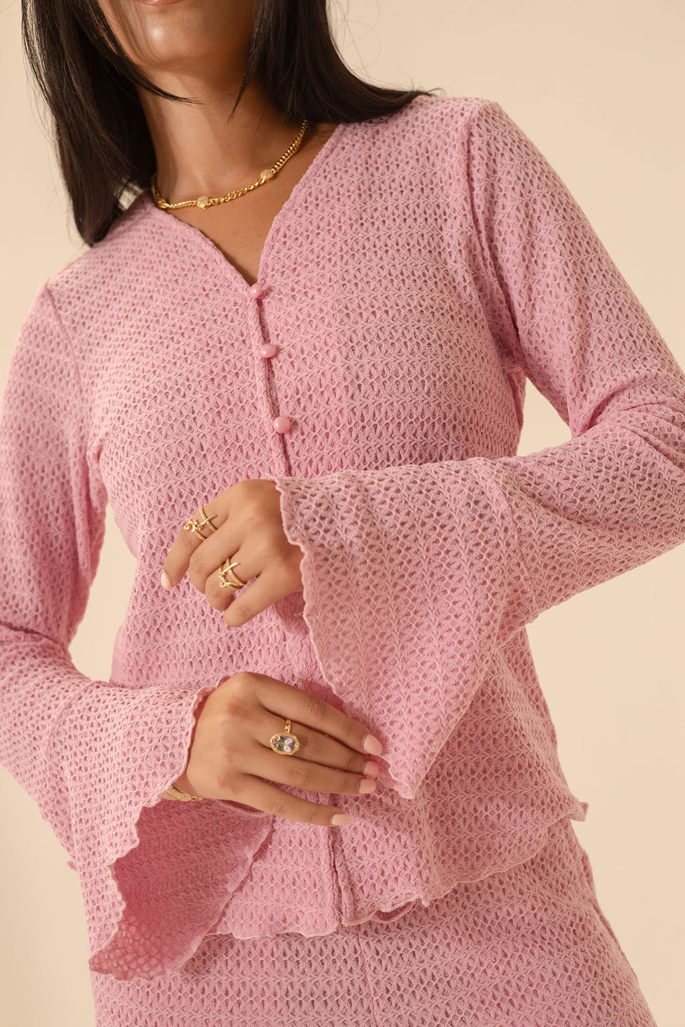 Pink Crochet-Inspired Co-Ord Set