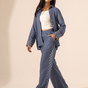 Blue Embroidered Denim Set