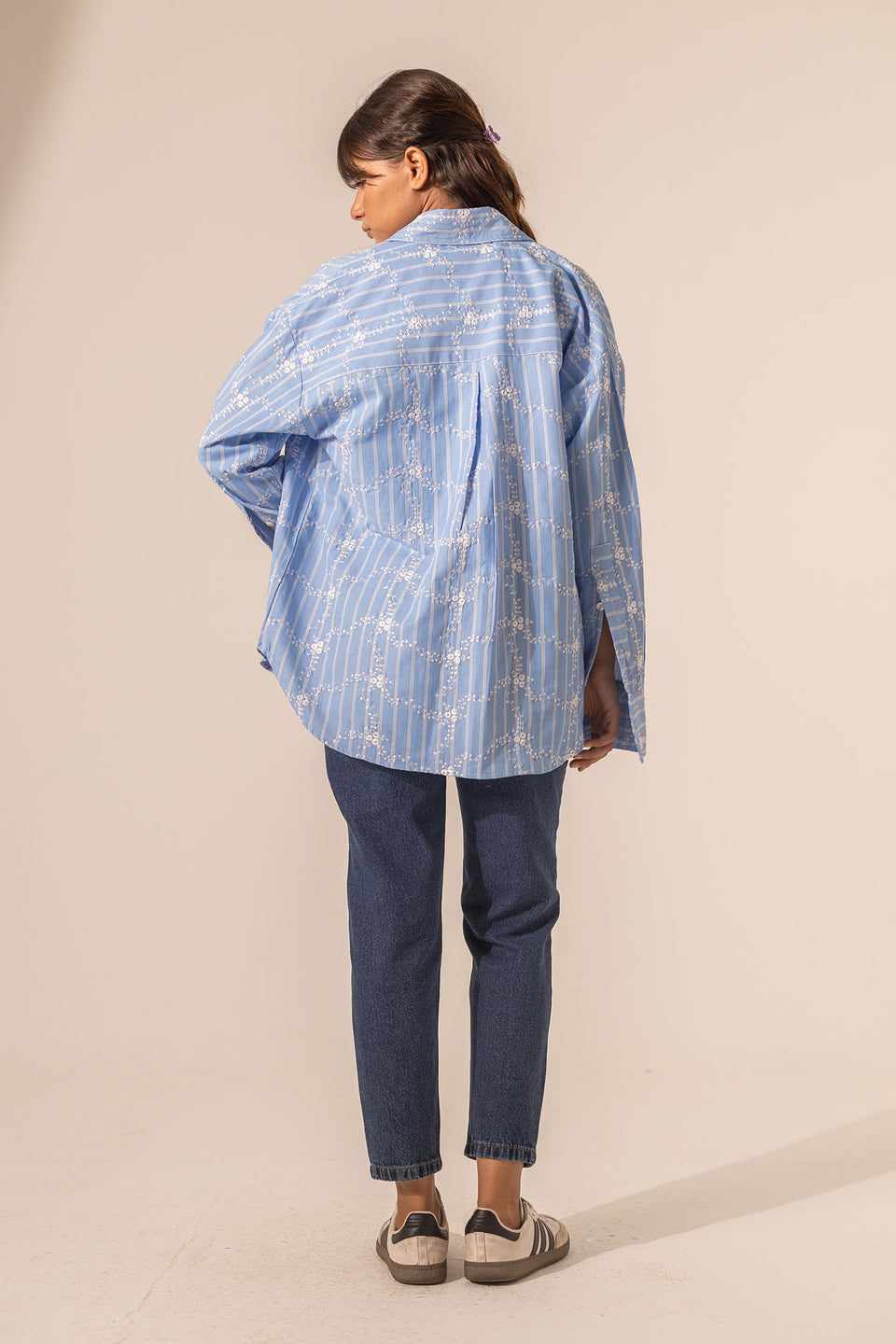 Blue Embroidered Long Sleeves Shirt