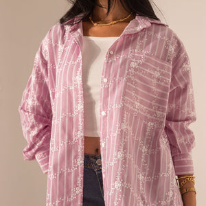 Pink Embroidered Long Sleeves Shirt