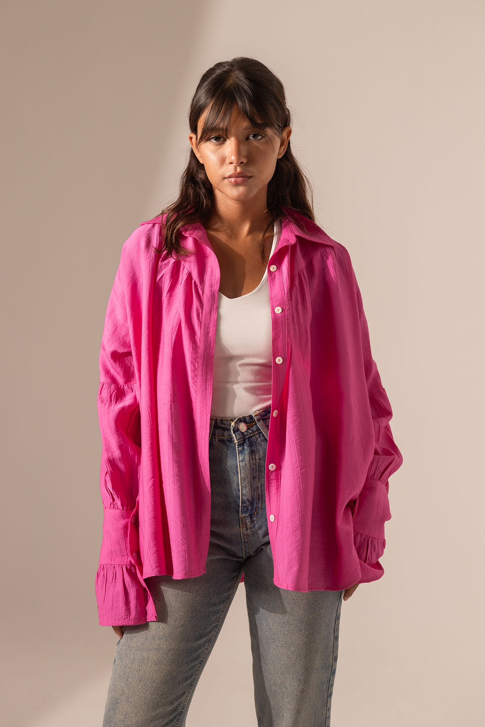 Pink Loose-Fit Blouse with Flared Sleeves