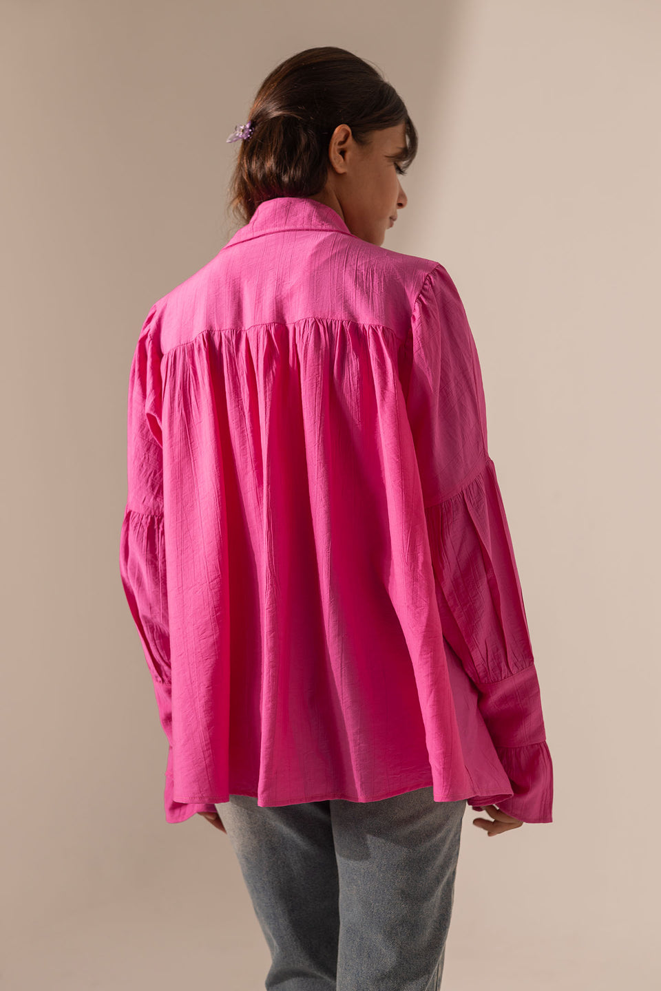 Pink Loose-Fit Blouse with Flared Sleeves