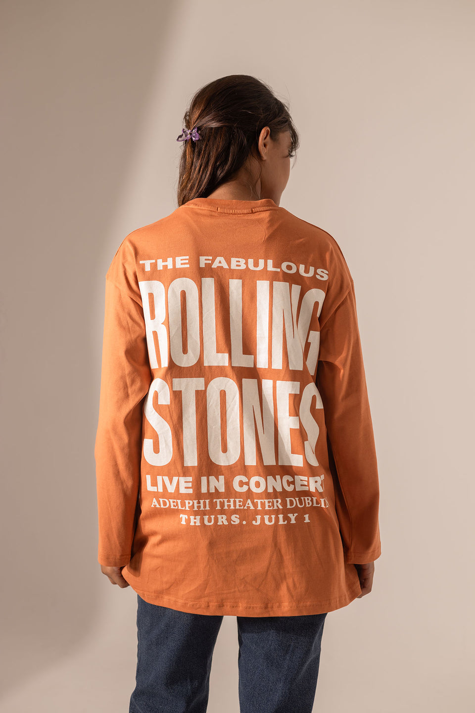 Orange Printed Long Sleeves T-Shirt