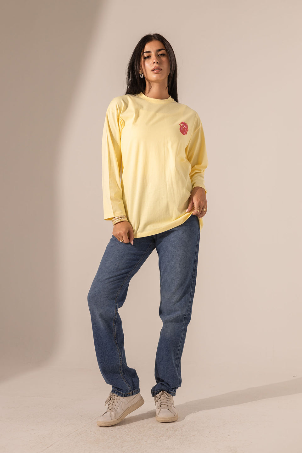 Yellow Printed Long Sleeves T-Shirt