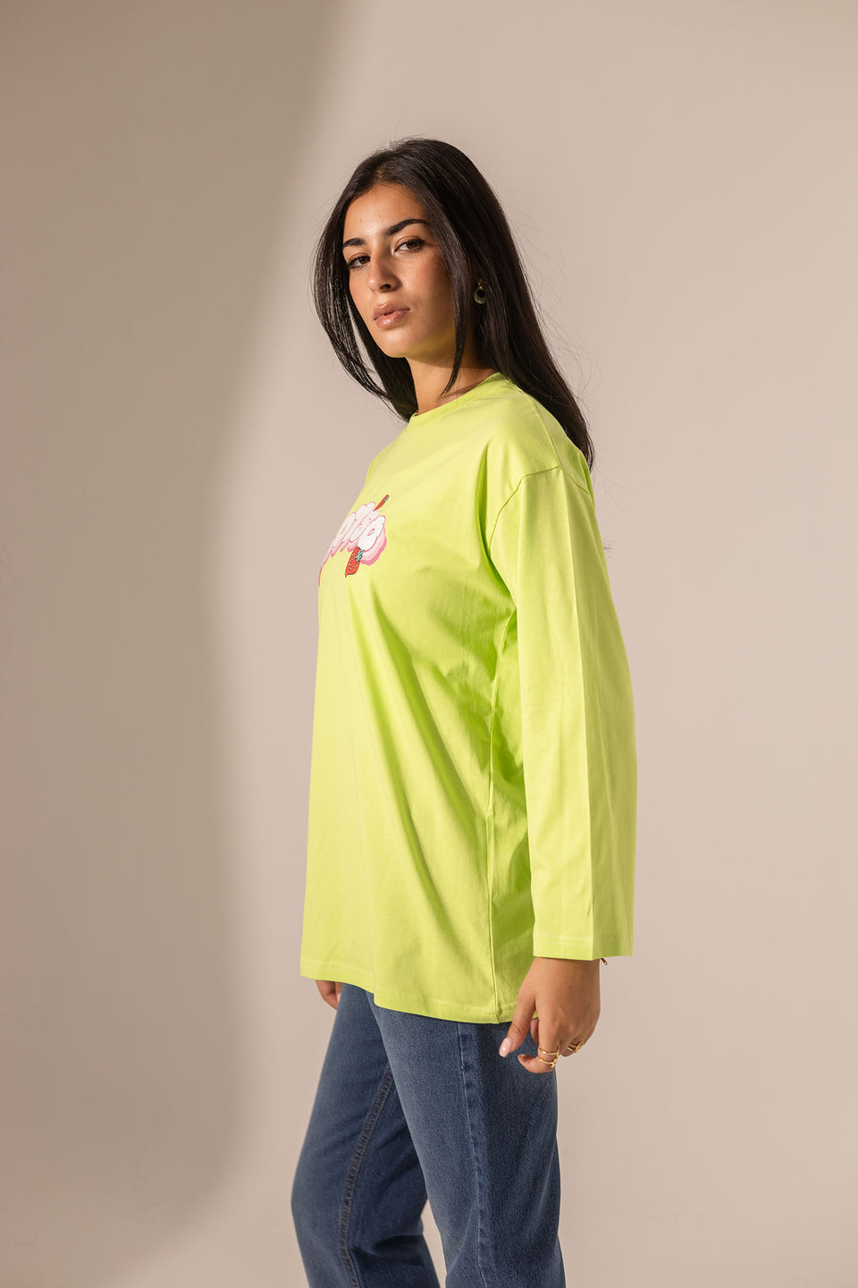 Lime Printed Long Sleeves T-Shirt