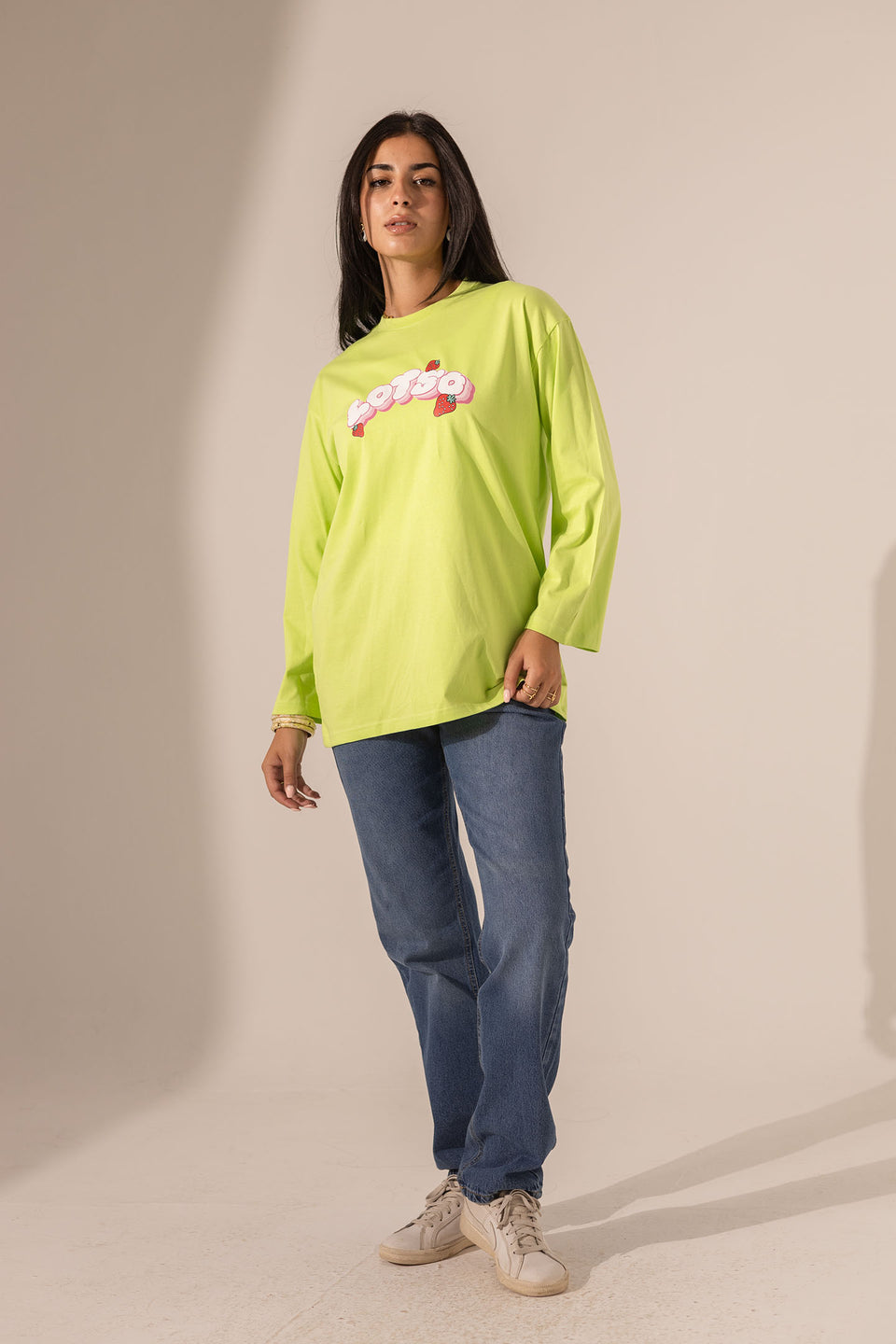 Lime Printed Long Sleeves T-Shirt