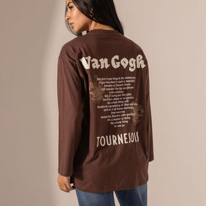 Brown Printed Long Sleeves T-Shirt