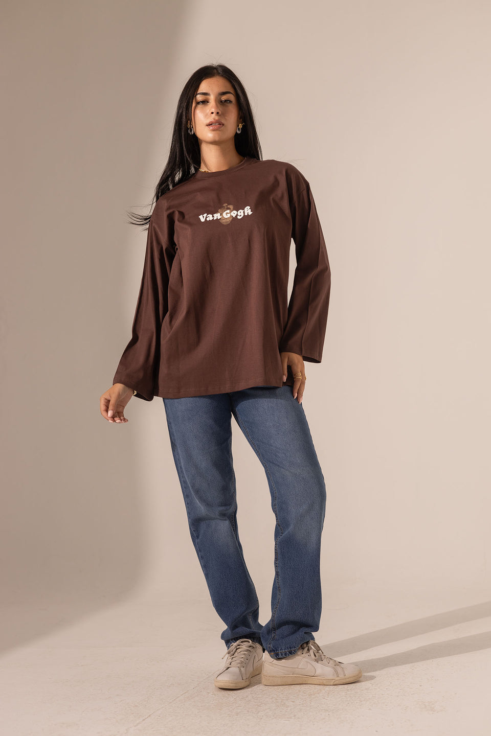 Brown Printed Long Sleeves T-Shirt
