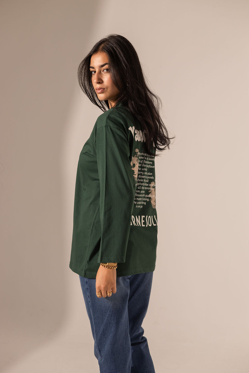 Olive Printed Long Sleeves T-Shirt