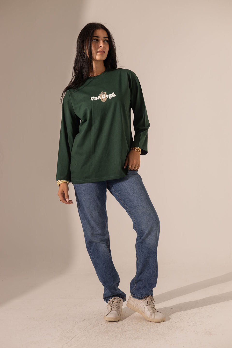 Olive Printed Long Sleeves T-Shirt