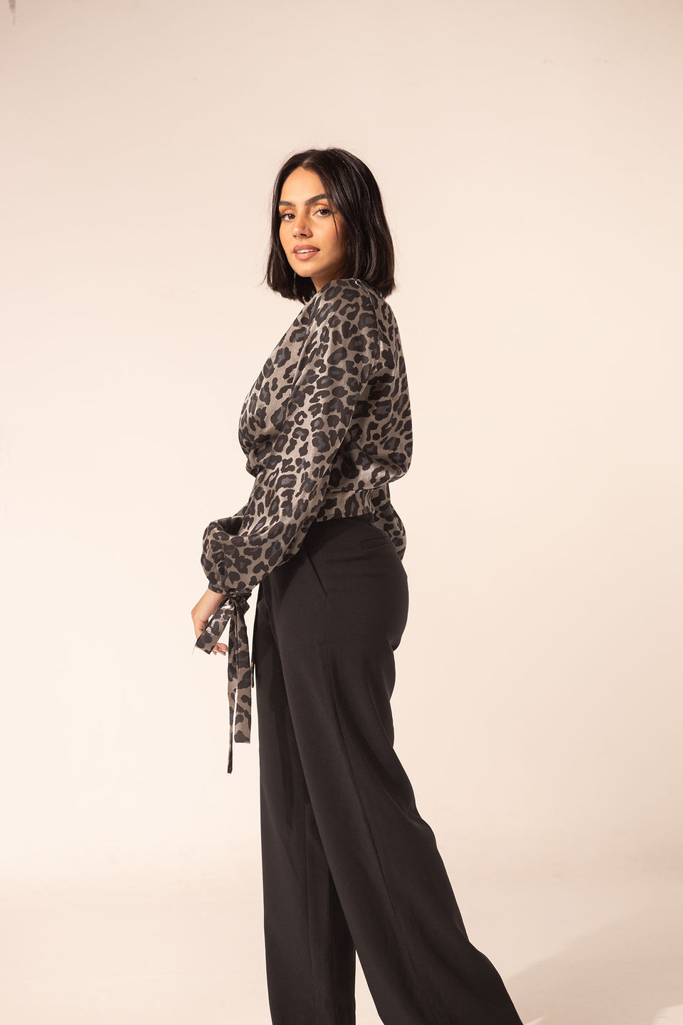 Black Chic Leopard Print Wrap Top