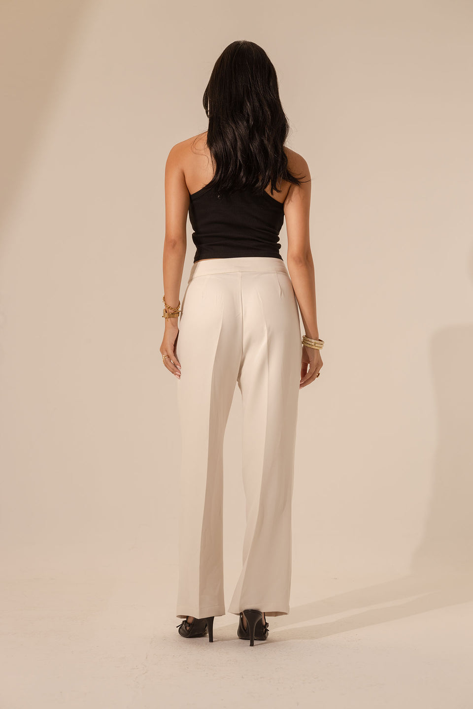 Beige Formal Wide Leg Pants