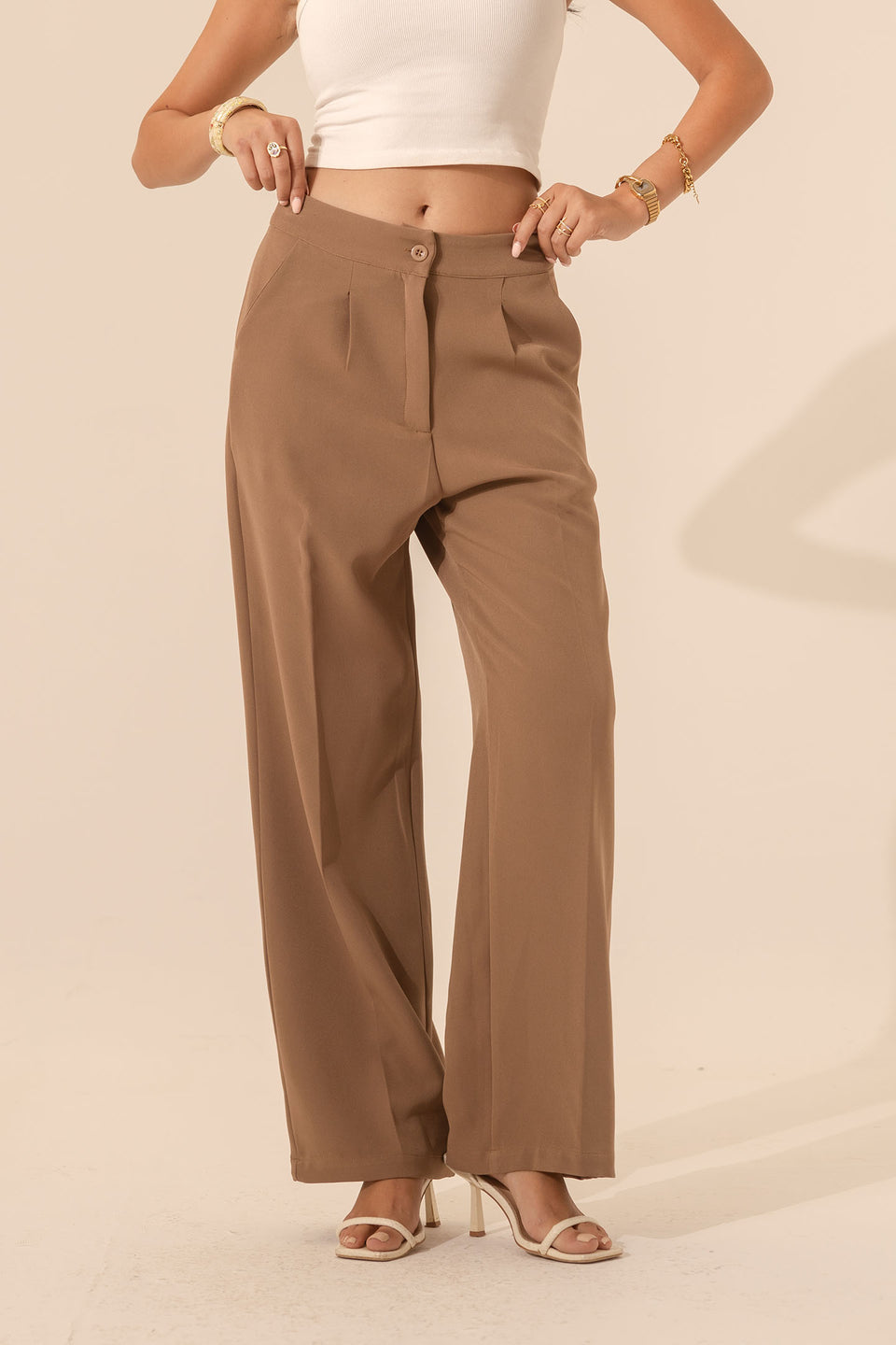 Brown Formal Wide Leg Pants