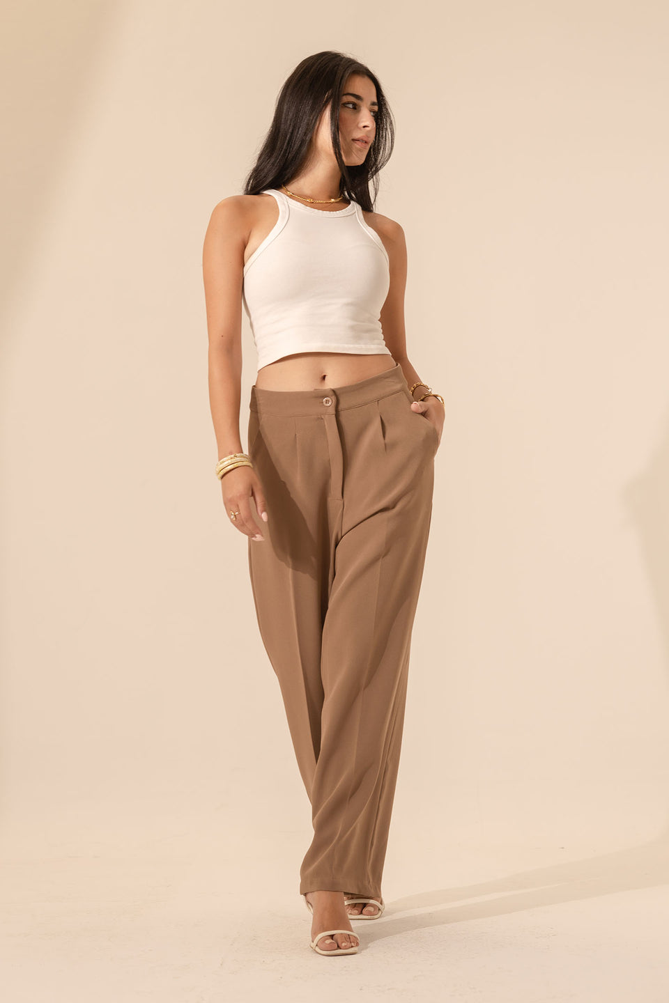 Brown Formal Wide Leg Pants