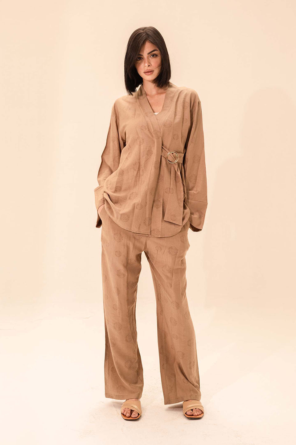 Coffe Linen Tied Set
