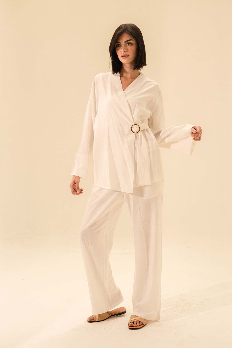 White Linen Tied Set