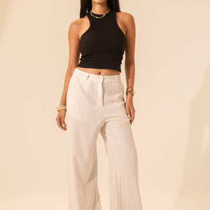 White Pinstripe Wide-Leg Pants