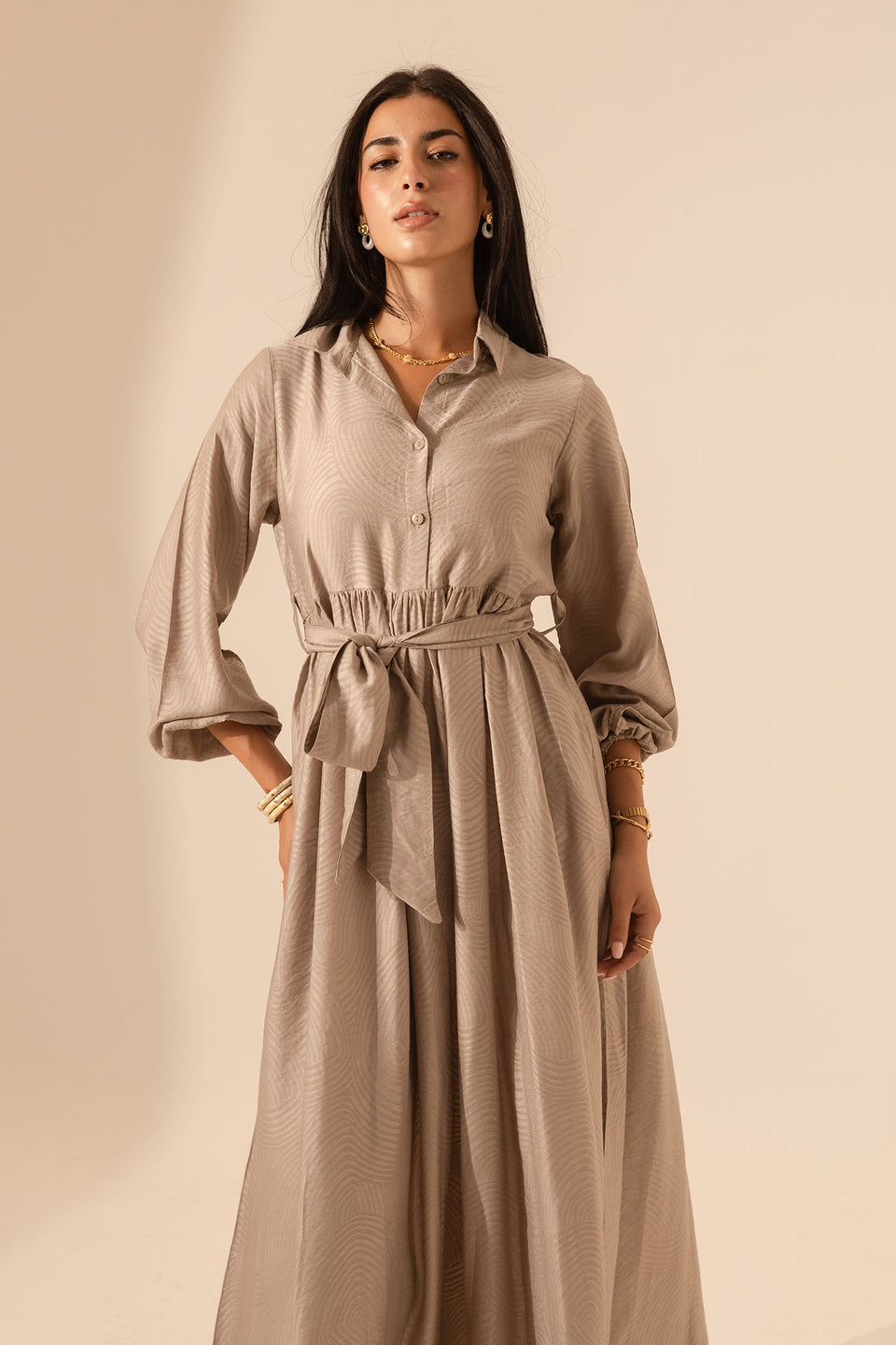 Coffe Collared Maxi Dress