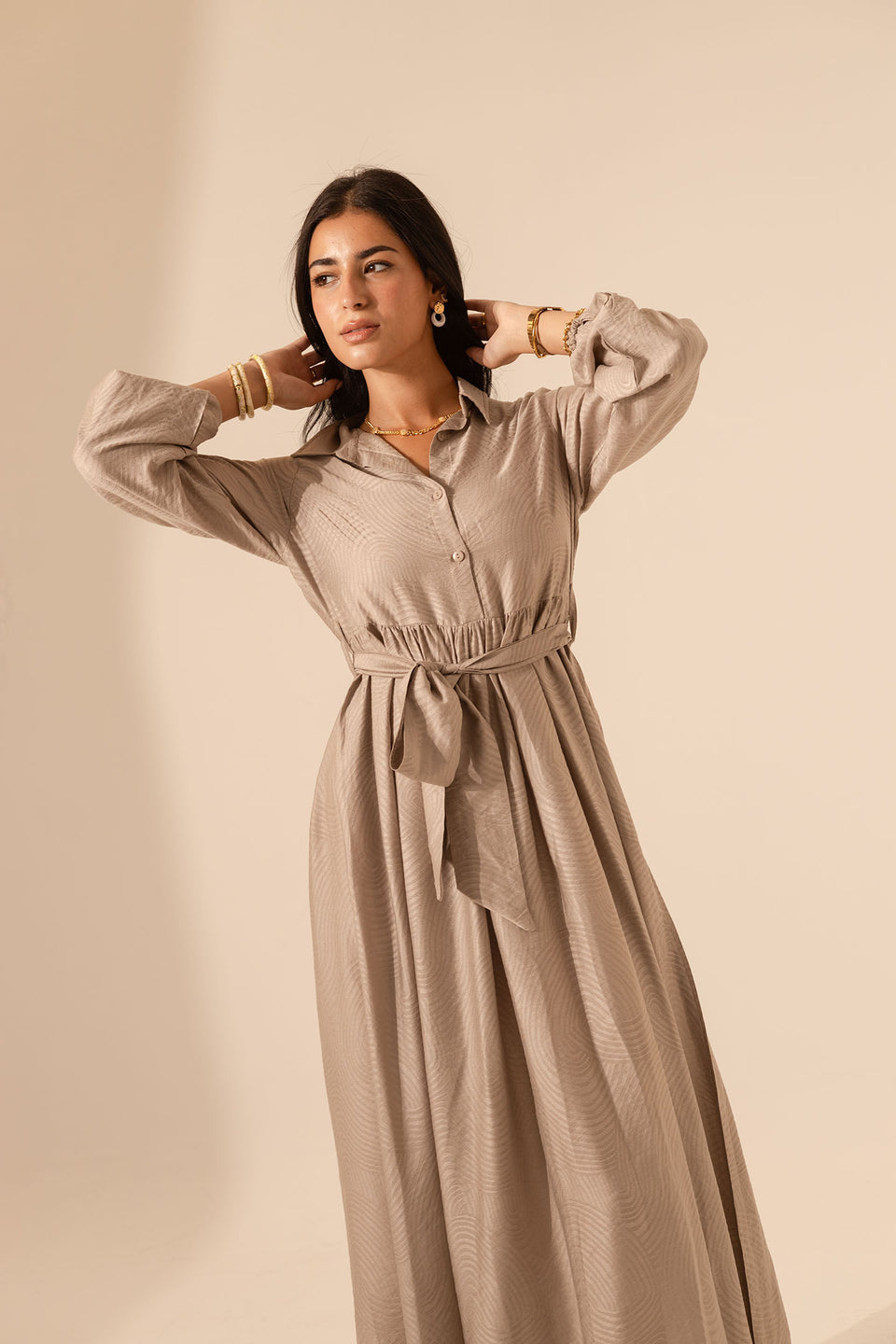 Coffe Collared Maxi Dress