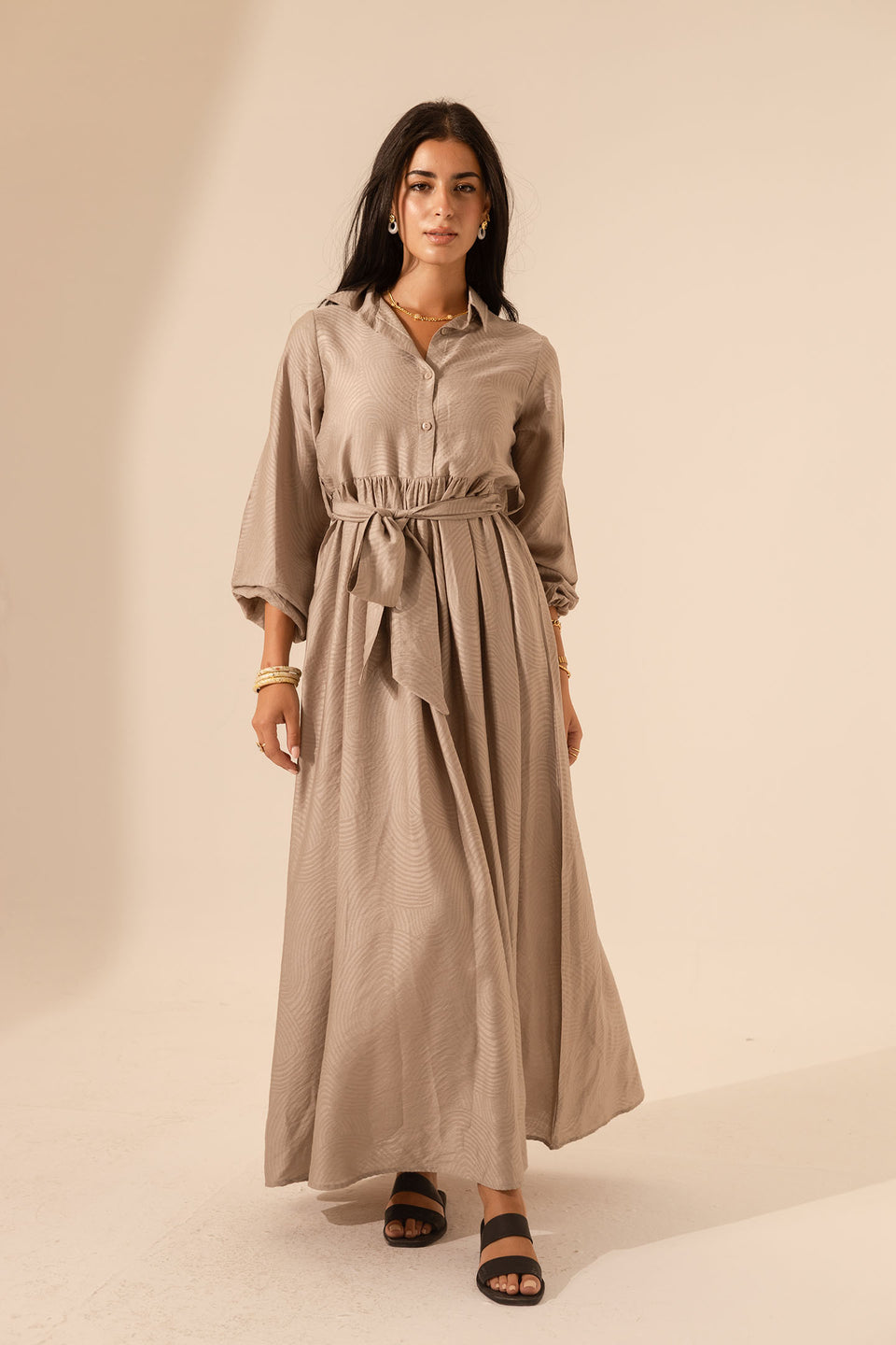 Coffe Collared Maxi Dress