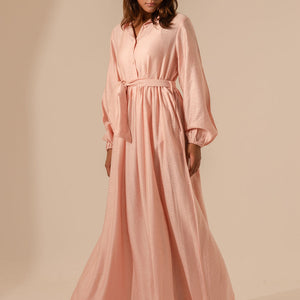 فستان ماكسي بياقة كلاسيكية – وردي