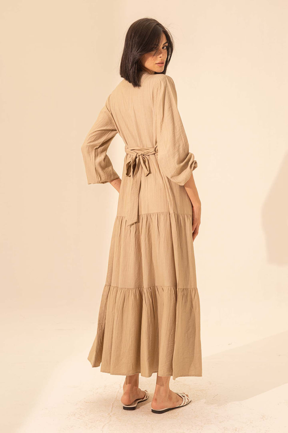 Beige Summer Long Dress With Belt