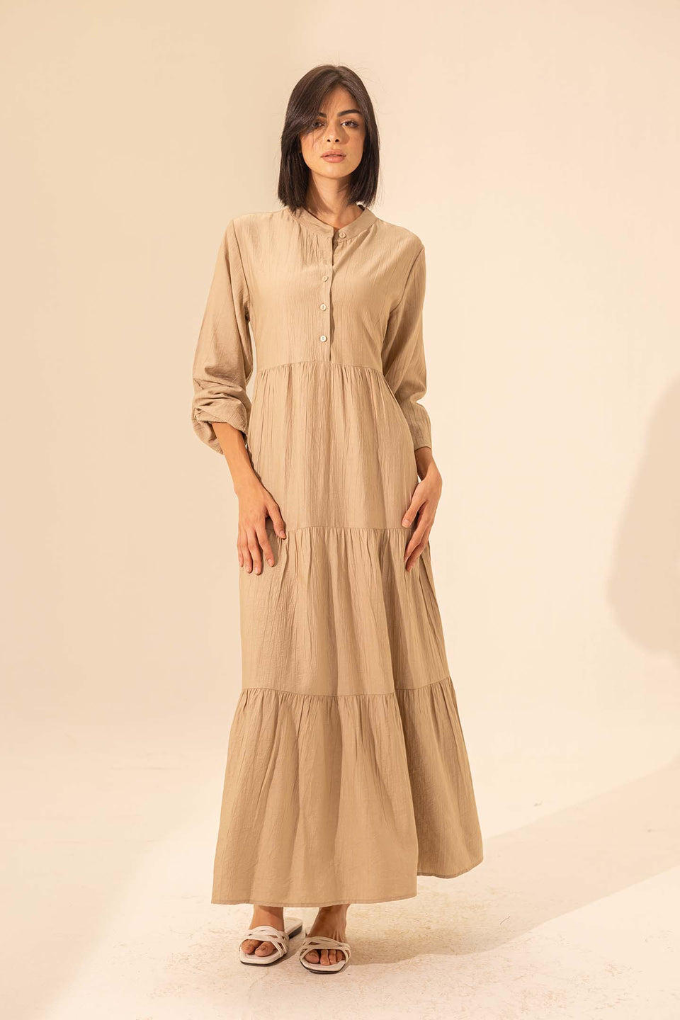 Beige Summer Long Dress With Belt